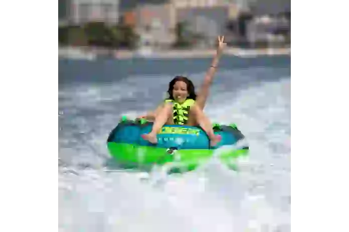 Flotador de arrastre Jobe Rumble azul 1 persona con inflador y cuerda